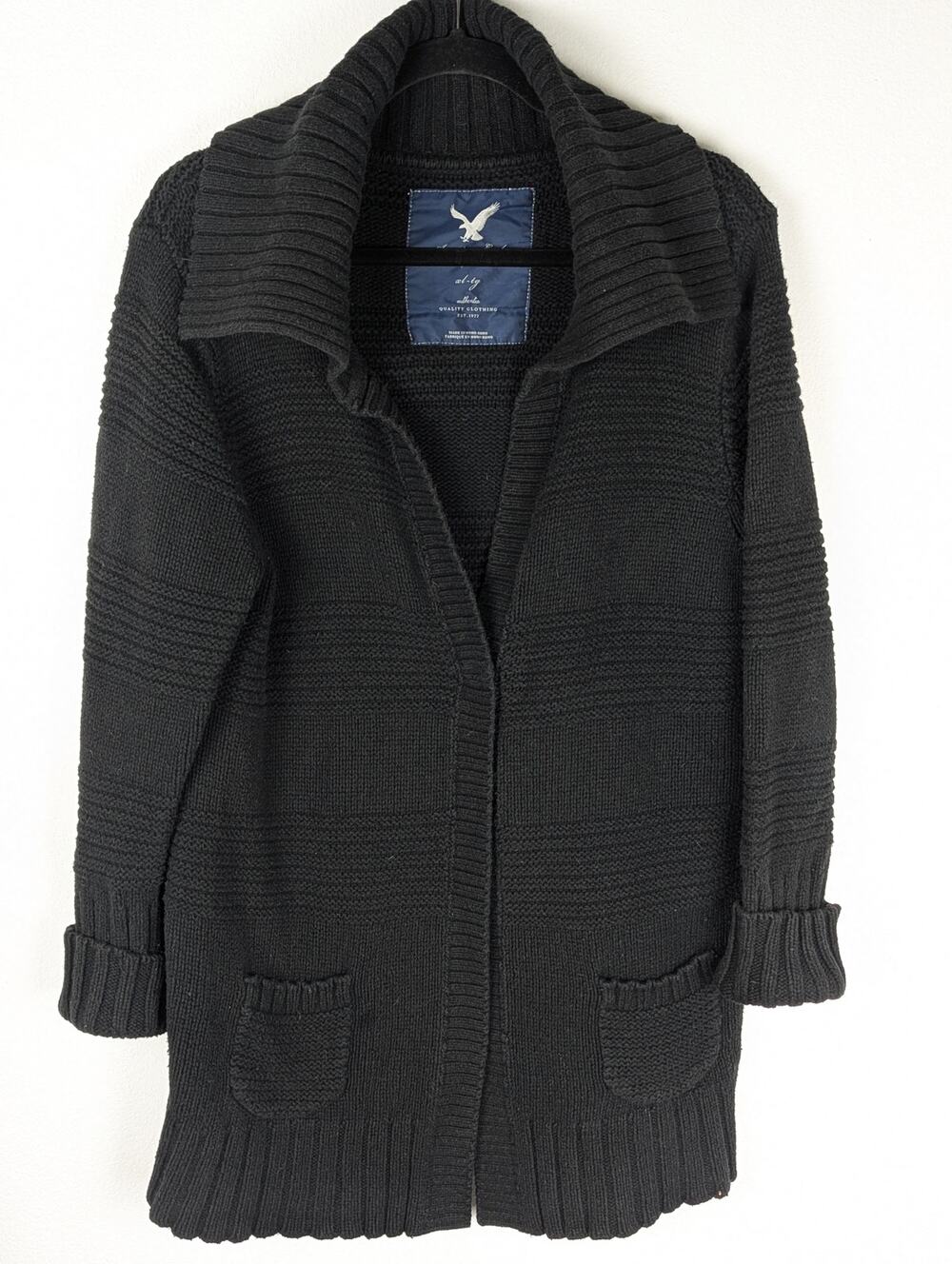 Vintage American Eagle Longline Sweater Coat Charcoal 90s made in Hong Kong 90s